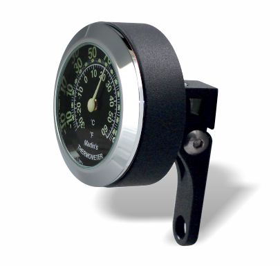 Marlin's Chrome or Black Motorcycle Perch Clamp - Brake/Clutch - Windshield Mount with Clock or Thermometer