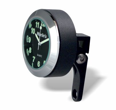 Marlin's Chrome or Black Motorcycle Perch Clamp - Brake/Clutch - Windshield Mount with Clock or Thermometer
