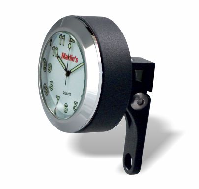 Marlin's Chrome or Black Motorcycle Perch Clamp - Brake/Clutch - Windshield Mount with Clock or Thermometer