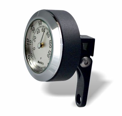 Marlin's Chrome or Black Motorcycle Perch Clamp - Brake/Clutch - Windshield Mount with Clock or Thermometer
