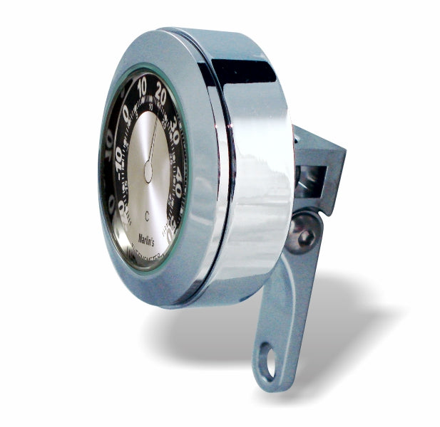 Marlin's Chrome or Black Motorcycle Perch Clamp - Brake/Clutch - Windshield Mount with Clock or Thermometer