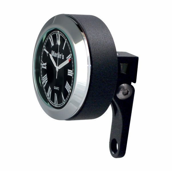 Marlin's Chrome or Black Motorcycle Perch Clamp - Brake/Clutch - Windshield Mount with Clock or Thermometer