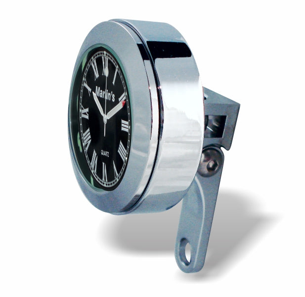 Marlin's Chrome or Black Motorcycle Perch Clamp - Brake/Clutch - Windshield Mount with Clock or Thermometer