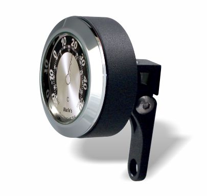 Marlin's Chrome or Black Motorcycle Perch Clamp - Brake/Clutch - Windshield Mount with Clock or Thermometer