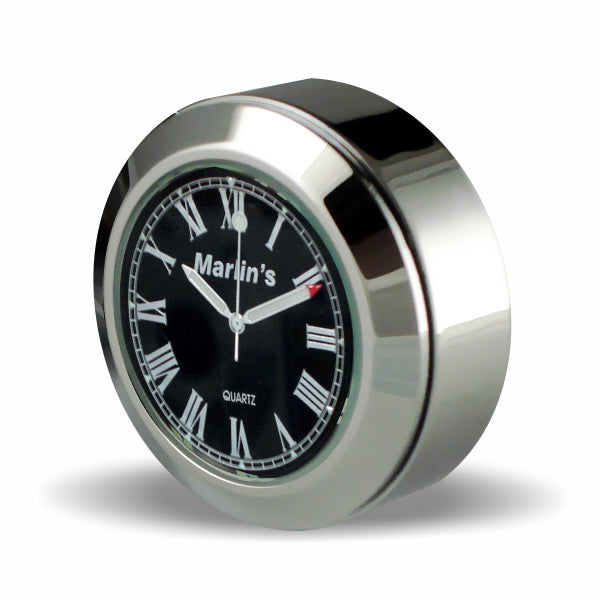 Marlin's Chrome or Black TOCS Multi-Purpose Tape / Screw On Motorcycle Clock or Thermometer For Road King FLHR Tank Panel, Flat Surface Mount, Snowmobile, Jetski, Car Dash, RV and More