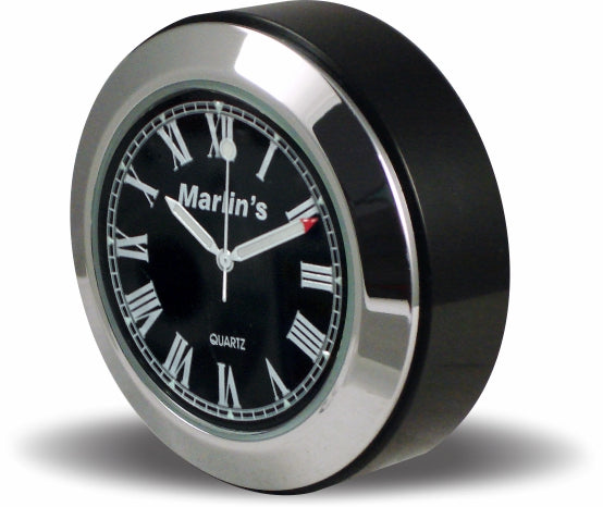 Marlin's Chrome or Black TOCS Multi-Purpose Tape / Screw On Motorcycle Clock or Thermometer For Road King FLHR Tank Panel, Flat Surface Mount, Snowmobile, Jetski, Car Dash, RV and More