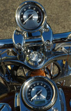 Marlin's Chrome Motorcycle Clock FSBC2 Large Billet Fork Stem Mount Fits Softails® (Does Not Fit Springers®),  ‘06 - Current and Dynas®,  Wide Glides®, FXDWG® most VRSC™ with Brushed Aluminum Clock Face