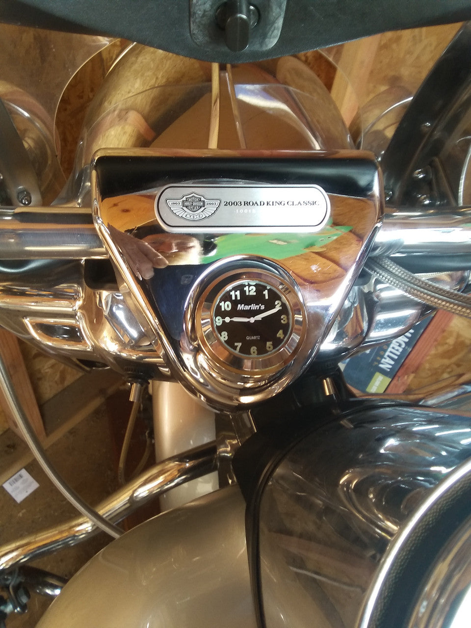 Marlin's Chrome or Black Swivel Fork Lock Key Cover for Harley Davidson Road King FLHR Motorcycle with Clock or Thermometer