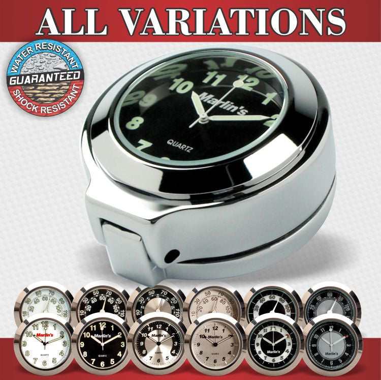 Marlin's Chrome or Black Flip Fork Lock Key Cover for Harley Davidson Road King Motorcycle with Clock or Thermometer