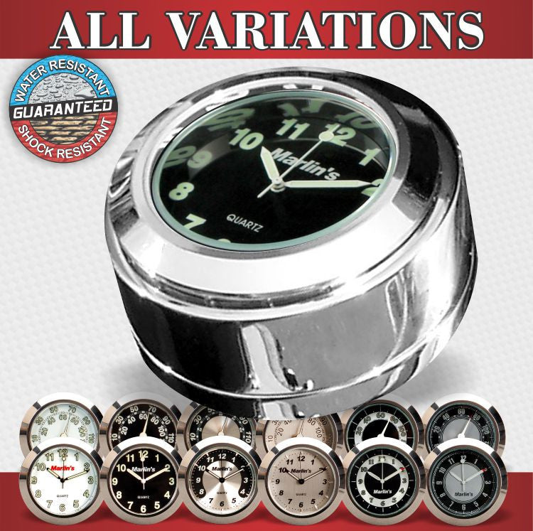 Marlin's Chrome or Black Swivel Fork Lock Key Cover for Harley Davidson Road King FLHR Motorcycle with Clock or Thermometer