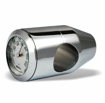 Marlin's Chrome Motorcycle Thermometer Bullet Billet Style Handlebar Mount with Brushed Aluminum (Fahrenheit Scale) Face