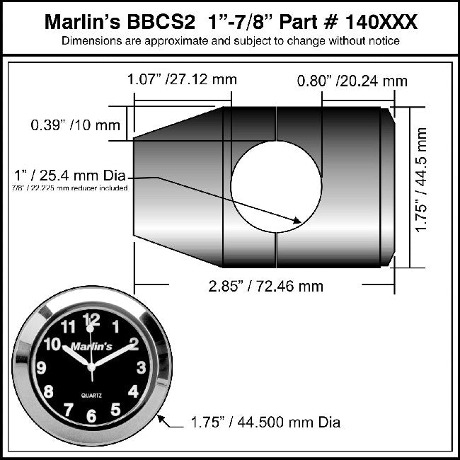Marlin's Black Motorcycle Thermometer Bullet Billet Style Handlebar Mount with Traditional Black (Fahrenheit /Small Celsius Scale) Face