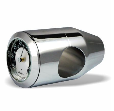 Marlin's Chrome Motorcycle Thermometer Bullet Billet Style Handlebar Mount with Black and Silver Horseshoe (Fahrenheit Scale) Face