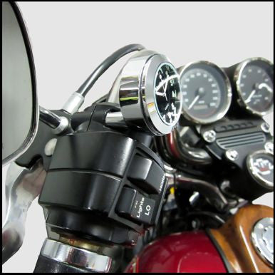 Marlin's Motorcycle Clock CHAMP Mount (Control Housing with Adjustable Mounting Position) with Radiant White Clock Face