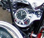 Marlin's Black Motorcycle Clock FSBC2 Large Billet Fork Stem Mount Fits Softails® (Does Not Fit Springers®),  ‘06 - Current and Dynas®,  Wide Glides®, FXDWG® most VRSC™ with Radiant White (Fahrenheit /Small Celsius Scale) Face