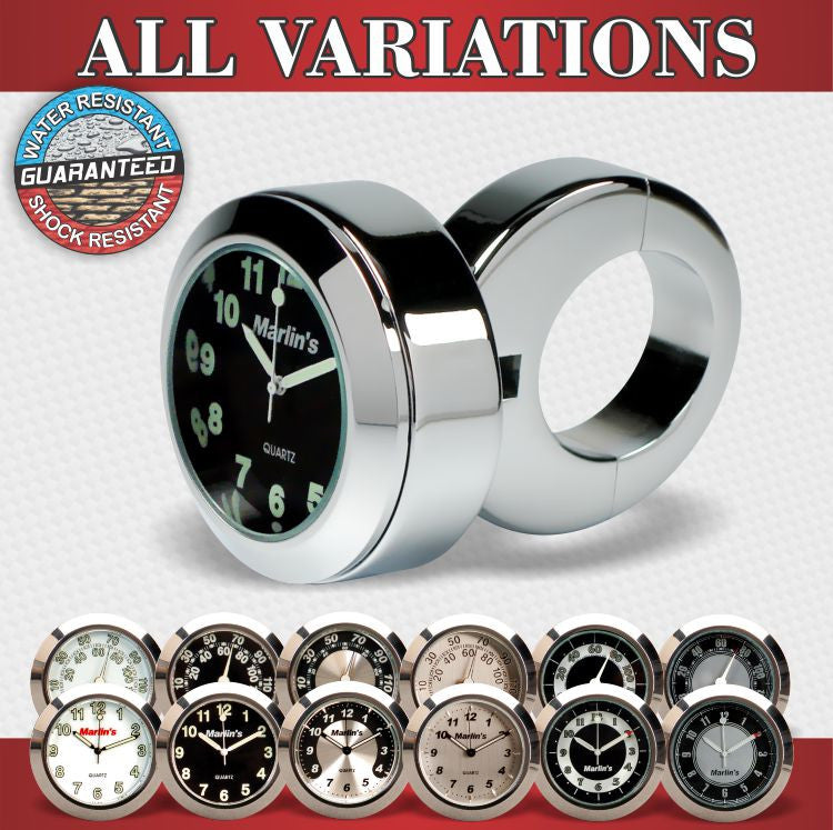 Marlin's Motorcycle Classic Adjustable Ring Style Handlebar Mount with Clock or Thermometer
