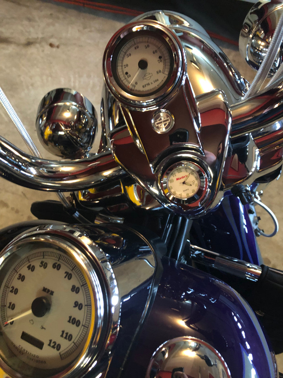 Marlin's Chrome or Black Swivel Fork Lock Key Cover for Harley Davidson Road King FLHR Motorcycle with Clock or Thermometer