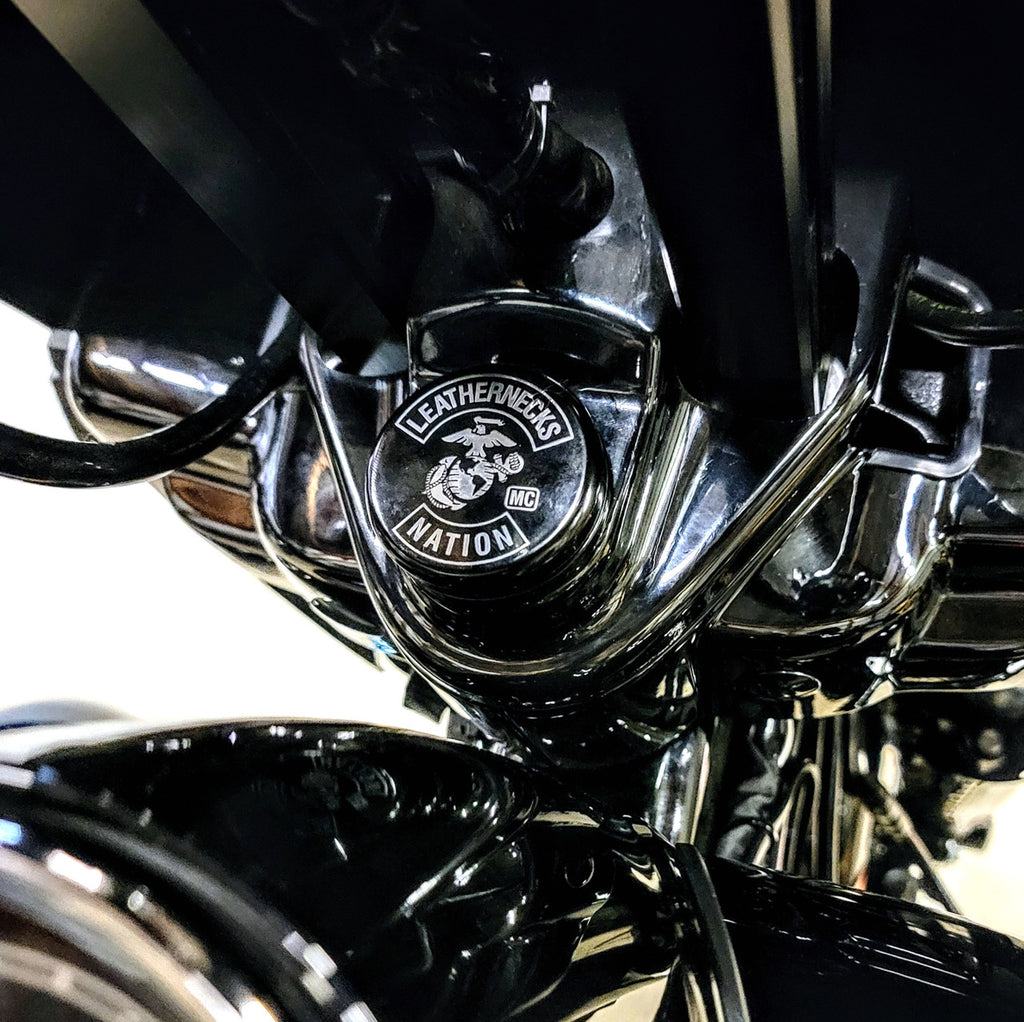 Marlin's Swivel Fork Lock Key Cover with "Leathernecks Nation"  Laser Engraving for Harley Davidson Road King FLHR Motorcycle