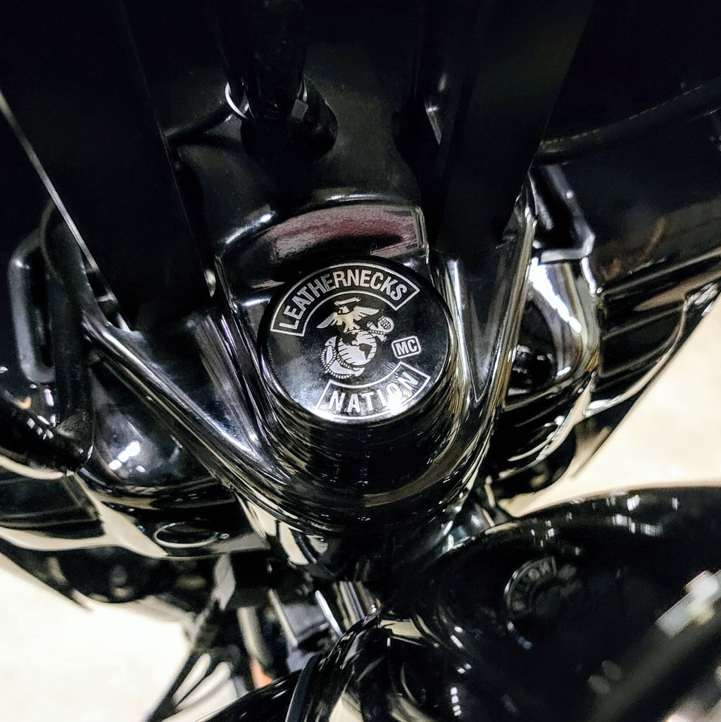 Marlin's Swivel Fork Lock Key Cover with "Leathernecks Nation"  Laser Engraving for Harley Davidson Road King FLHR Motorcycle