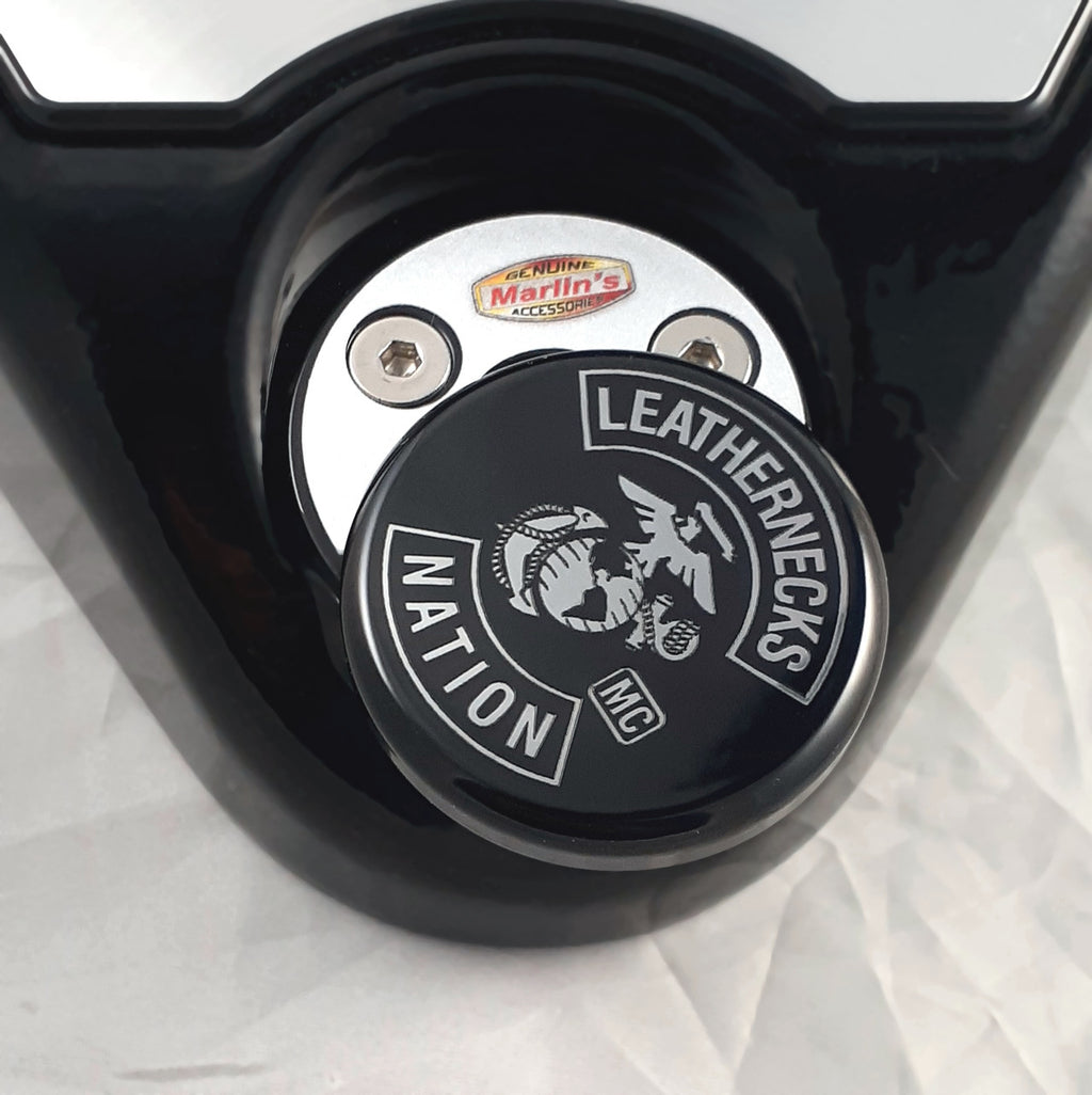 Marlin's Swivel Fork Lock Key Cover with "Leathernecks Nation"  Laser Engraving for Harley Davidson Road King FLHR Motorcycle