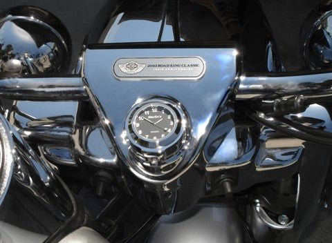Marlin's Chrome or Black Flip Fork Lock Key Cover for Harley Davidson Road King Motorcycle with Clock or Thermometer