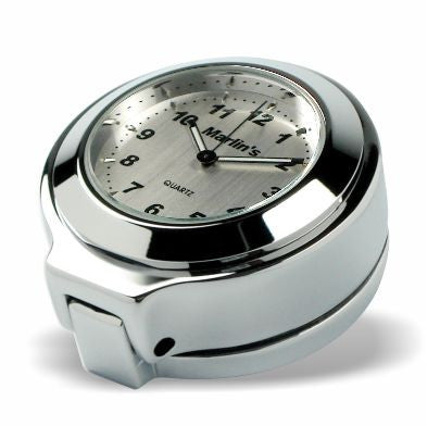 Marlin's Chrome Motorcycle Clock for Harley Davidson Road King Flip Fork Lock Key Cover with Brushed Aluminum Face