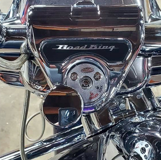 Marlin's Chrome or Black Swivel Fork Lock Key Cover for Harley Davidson Road King FLHR Motorcycle