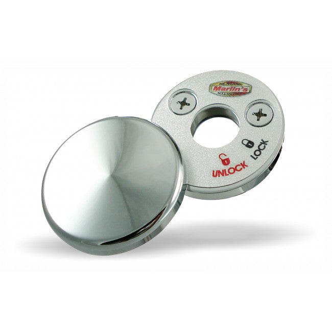 Marlin's Chrome or Black Swivel Fork Lock Key Cover for Harley Davidson Road King FLHR Motorcycle