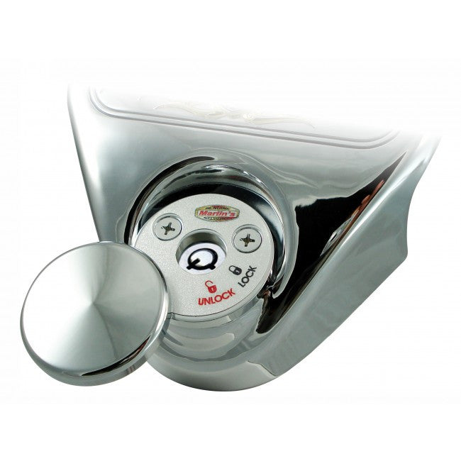 Marlin's Chrome or Black Swivel Fork Lock Key Cover for Harley Davidson Road King FLHR Motorcycle