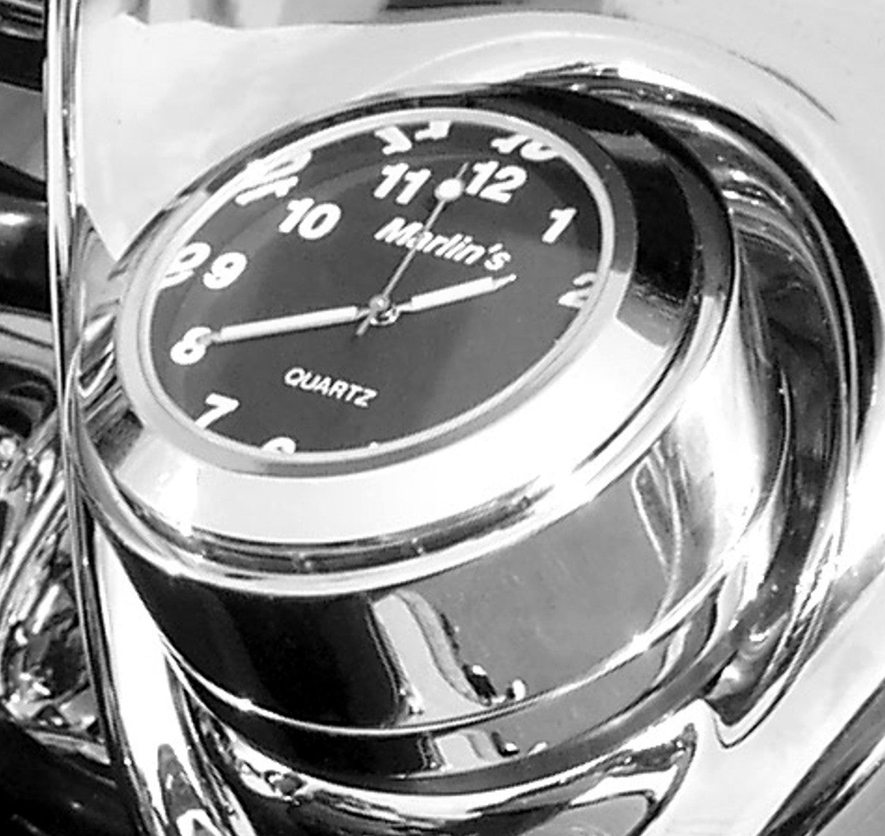 Marlin's Chrome or Black Swivel Fork Lock Key Cover for Harley Davidson Road King FLHR Motorcycle with Clock or Thermometer