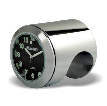 Marlin's Chrome Motorcycle Clock Talon Motorcycle Handlebar Mount with Traditional Black Face