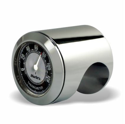 Marlin's Chrome Motorcycle Thermometer Talon Motorcycle Handlebar Mount with CLASSIC Black and Silver (Fahrenheit Scale) Face