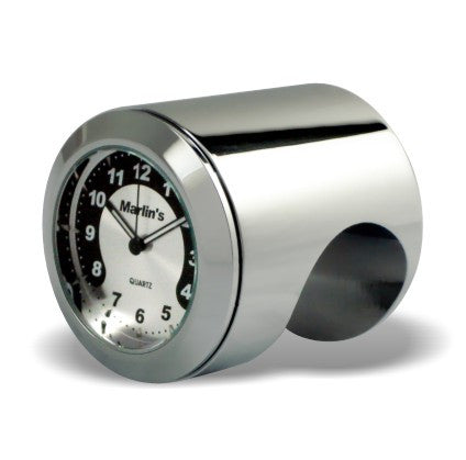Marlin's Chrome Motorcycle Clock Talon Motorcycle Handlebar Mount with Black and Silver Horseshoe Face