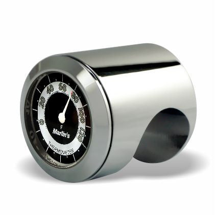Marlin's Chrome Motorcycle Thermometer Talon Motorcycle Handlebar Mount with RETRO Black and White (Fahrenheit Scale) Face