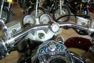 Marlin's Chrome or Black Motorcycle Bullet Billet Style Handlebar Mount with Clock or Thermometer